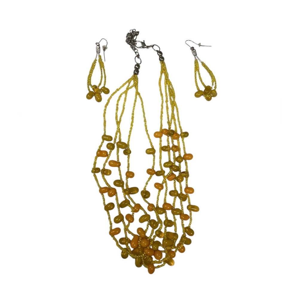 Chic Yellow Beaded Necklace and Earring Set